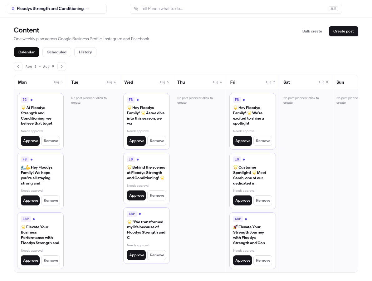 LocalPanda social media scheduler for Google Business Profile, Facebook, and Instagram